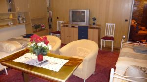 Im Wohnzimmer gibt es einen Fernseher mit DVD-Player. - Bild 3: Ferienwohnung (Souterrain) in Berlin-Rudow